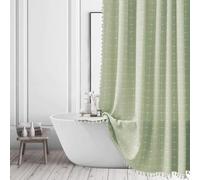 Sage Green Stall Shower Curtain - Farmhouse Boho Modern Fabric Shower Curtains for Bathroom,Rv Half Small Size Bathroom Curtain Set with Tassel - Bohemian Cloth Shower Curtain with Hooks 36x72
