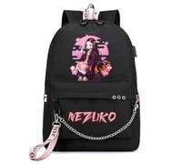 Sageam Anime Demon Tanjiro Nezuko Slayers Sac à dos classique pour les femmes sac à dos d’école élégant pour adolescentes avec porte-clés