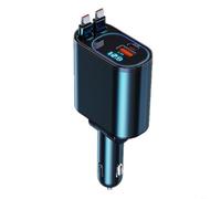 SageFurned 66 W Chargeur de voiture 4 en 1 avec câbles extensibles, charge rapide, affichage numérique, lumière de couleur, mémoire de panne de courant pour smartphone dans