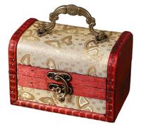SageFurned Boîte à bijoux antique en bois avec sculpture florale, organiseur de bureau vintage et étui de rangement pour bijoux, rouge, 10,5 x 5,5 x 6,5 cm