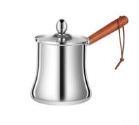 SageFurned Casserole à lait en acier inoxydable avec bec verseur anti-déversement et poignée en bois, poêle de cuisson multi-usage en acier inoxydable pour café, thé (720 ml)