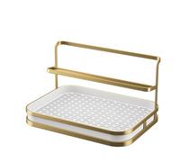 SageFurned Égouttoir à 2 niveaux pour tasses et tasses avec plateau de suspension incliné et plateau de drainage amovible, organiseur peu encombrant pour comptoir de cuisine, doré ou blanc