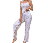 SageFurned Ensemble de pyjama pour femme sans manches en maille avec | Design sans manches, empiècement en maille, imprimé floral, tissu léger, idéal pour les nuits chaudes