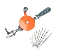 SageFurned Kit de perceuse manuelle avec mandrin, clé de mandrin et 10 embouts en acier 45# Construction en acier, 31 x 8,5 cm, orange/noir, pour bricolage, menuiserie et projets d'étudiants