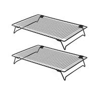 SageFurned Lot de 2 grilles de refroidissement pliables en acier inoxydable 34 x 24,3 x 5,4 cm Grille métallique anti-adhésive pour gâteaux, pizzas, pain et barbecue Noir