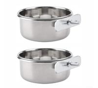 SageFurned Lot de 2 mangeoires à oiseaux en acier inoxydable anti-rouille pour petits animaux, bols de 10 cm/12 cm, faciles à installer et à nettoyer (diamètre du trou unique 14 cm)