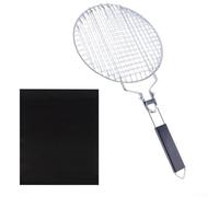 SageFurned Panier en acier inoxydable 3D pour barbecue extérieur, plateau de gril en maille de 55 cm de large avec poignée en bois, grille de cuisson antiadhésive pour viande et légumes<