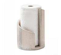 SageFurned Porte-serviettes en papier de comptoir avec base en bois naturel et tige en métal robuste, design vertical pour une déchirure rapide, s'adapte aux grands rouleaux, organisateur de cuisine