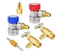 SageFurned R134a Kit d'adaptateur avec extracteur de noyau de valve à double tête, raccords rapides pour manomètre, auto-scellant et perforation Can Tap, kit d'outils AC en laiton