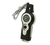 SageFurned Sifflet de survie 7 en 1 avec lumière LED, boussole, thermomètre, loupe, miroir de signal, capsule de rangement étanche, équipement de sécurité pour camping et randonnée