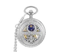 SAGELSHN Vintage Montre De Poche Montre De Poche Mécanique À Remontage Manuel Chiffres Romains Lumineux Échelle Steampunk avec Chaîne Montre Gousset Papa(Blue,Silver)