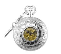 SAGELSHN Vintage Montre De Poche Vintage Double Copper Cover Case Dual Movement Chain Fob Self Winding Automatic Mechanical Montre Gousset Papa(Blue,Silver)