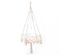 Sagevah Lit balançoire pour Chat, lit Suspendu Respirant avec Pompon, Beige | Conception de gland bohème, maille respirante, supporte les chats de 20 à 30 lb, décoration intérieure et lieu repos