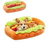 Sagfacte Hot Dog Bed, Soft Plush Cozy Cushion Pet Bed for Small Dogs Cats, Removable Washable Novelty Dachshund-Style Mat with Thick Fleece, Washer Dryer Friendly Indoor Sofa Nest Living Room (L)