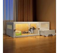 SAGGION Niche Intérieur Respirante en Résine + PP, Maison Transparente pour Chat avec Bac Litière Fermé - 6 Tailles, 2 Couleurs (Blanc, 105 * 45 * 35cm)