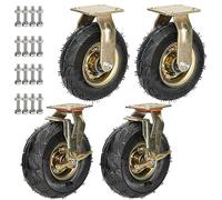 SAGIDAR Roue Gonflable pour Chariot, 4 Pièces Roulette Pivotante avec Frein, 8/10 Pouces Roulette Industrielle Pivotante Robuste, Doubles Roulements, pour Chariot À Main, Tables De Travail