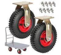 SAGIDAR Roue Gonflable pour Chariot avec Frein, Lot De 2 Roulette Pivotante en Caoutchouc, Roues De Remplacement Ø20/25cm, Pneu sous Vide Doubles Roulements, roulettes Industrielles Lourdes