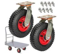 SAGIDAR Roue Gonflable pour Chariot avec Frein, Lot De 2 Roulette Pivotante en Caoutchouc, Roues De Remplacement Ø20/25cm, Pneu sous Vide Doubles Roulements, roulettes Industrielles Lourdes
