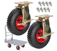SAGIDAR Roue Gonflable pour Chariot avec Frein, Lot De 2 Roulette Pivotante en Caoutchouc, Roues De Remplacement Ø20/25cm, Pneu sous Vide Doubles Roulements, roulettes Industrielles Lourdes