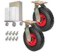 SAGIDAR Roulette Pivotante en Caoutchouc, Roue Gonflable pour Chariot, 2 Pièces roulettes Industrielles Lourdes, Ø 20cm/25cm, Doubles Roulements, Roues Silencieuses avec Frein, pour Chariot À Outils