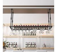 SAGIDAR Support De Rangement pour Verres À Pied en Métal, Support De Bouteilles en Fer, Suspendu Support De Verre À Vin, Facile À Installer, Réglable en Hauteur, Plafond Porte Verres Pied
