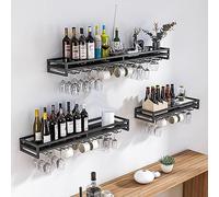 SAGIDAR Support en Fer pour Verre Vin, Porte Verres Suspendu 60/80/100cm, Casiers À Vin Muraux Flottants, Noir/Blanc/Or, Fixation par Vis, Capacité De Charge Élevée, pour Café Bar Restaurant