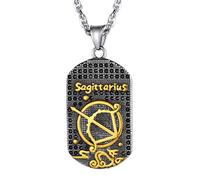 Sagittaire Bijoux en Acier Inoxydable-Pendentif Plaque Signe Astrologique Plaqué Or Bling Bling-Colliers 12 Constellations avec Chaîne Maille Singapour Réglable 55 à 60cm,Cadeau pour Hommes,Garçons