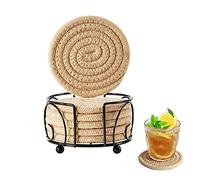 Sagittar Lot de 6 dessous de verre avec support absorbant, en corde de coton épaisse tressée à la main, pour la maison, la cuisine, le bar, kaki