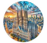 Sagrada Familia, Espagne 1000 Pièces Jigsaw Puzzles bâtiment Puzzle Circulaire pour Enfants Cadeaux Jeu D'Intelligence De l'art De La DécoRat ION Moderne 1000pcs (67.5x67.5cm)
