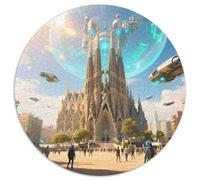 Sagrada Familia, Espagne 1000 Pièces Jigsaw Puzzles bâtiment Puzzle Circulaire pour Enfants Cadeaux Jeu D'Intelligence De l'art De La DécoRat ION Moderne 1000pcs (67.5x67.5cm)