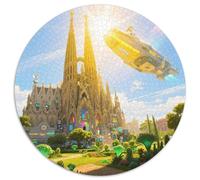Sagrada Familia, Espagne 1000 Pièces Puzzle bâtiment Circulaire pour Adultes Et Enfants Encastrement Parfait Jeu D'Intelligence De l'art De La DécoRat ION Moderne 1000pcs (67.5x67.5cm)