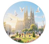 Sagrada Familia, Espagne 1000 Pièces Puzzle bâtiment Puzzles Ronds pour Adultes Et Enfants Encastrement Parfait Jeu D'Intelligence De l'art De La DécoRat ION Moderne 1000pcs (67.5x67.5c