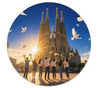 Sagrada Familia, Espagne 1000 Pièces Puzzles Classiques bâtiment Puzzle Circulaire pour Enfants Encastrement Parfait Jeu D'Intelligence De l'art De La DécoRat ION Moderne 1000pcs (67.5X