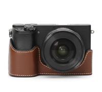 Sagreeny Coque inférieure compatible avec Sony A6400/A6100 - Demi-étui en cuir PU avec poignée - Rétro Housse de protection avec ouverture, café, Design élégant