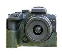 Sagreeny Demi-étui pour appareil photo compatible avec Canon EOS R10 - Coque inférieure de protection en cuir véritable avec poignée - Style rétro pour un accès facile à la batterie - Vert