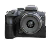 Sagreeny Demi-étui pour appareil photo compatible avec Canon EOS R10 Coque inférieure de protection en cuir véritable avec poignée Style rétro Ouverture pour un accès facile à la batterie (Noir)