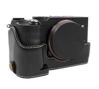 Sagreeny Étui de protection compatible avec appareil photo Sony A7C, demi-étui ajusté en cuir synthétique avec ouverture au fond et poignée, solution de transport et de rangement compacte, Noir