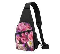 Saguaros at Sunset Sac à bandoulière imprimé pour homme et femme, Fleurs roses et violettes., Taille unique