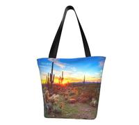 Saguaros At Sunset Sac fourre-tout en toile avec imprimé sur toute la surface, grand sac fourre-tout réutilisable avec double poignée, sac de plage, sac de week-end