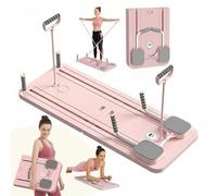 Saha® Planche Pilates Reformer Rose | Appareil Abdos Fitness Maison avec Bandes de Résistance, Poignées et Timer | Yoga Gainage Musculation Corps Complet | Original Corner