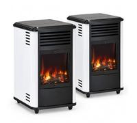 Sahara Pack 2 Poêles à gaz Manhattan 3,4 KW Blanc Chauffage à gaz d'appoint sur roulettes Effet feu de Bois