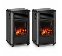 Sahara Pack 2 Poêles à gaz Manhattan 3,4 KW Noir Chauffage à gaz d'appoint sur roulettes Effet feu de Bois