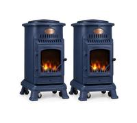 Sahara Pack de 2 Poêles à gaz Provence Bleu Saphir 3,4 KW Fonte Chauffage à gaz Effet feu de Bois