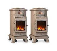 Sahara Pack de 2 poêles à gaz Provence Marron 3,4 KW Fonte Effet feu de Bois Chauffage d'appoint sur roulettes