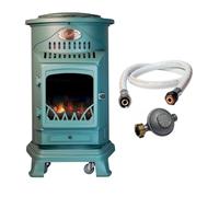 Sahara - Poêle à gaz Provence 3,4 KW Vert Effet poêle à Bois Fonte véritable Chauffage d'appoint + Tuyau gaz et détendeur gaz