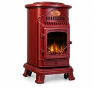 Sahara - Poêle à gaz Provence Fonte véritable 3.4KW Rouge - Chauffage d'appoint au gaz Effet feu de Bois