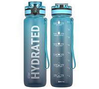 Sahara Sailor Bouteille d'eau étanche 1L, Bouteille de sport motivationnelle Tritan sans BPA avec marqueur de temps clair, couvercle à verrouillage, brosse de nettoyage facile, durable pour la gym