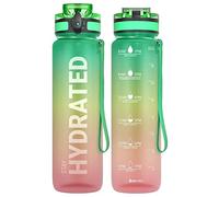 Sahara Sailor Bouteille d'eau étanche 1L, Bouteille de sport motivationnelle Tritan sans BPA avec marqueur de temps clair, couvercle à verrouillage, brosse de nettoyage facile, durable pour la gym