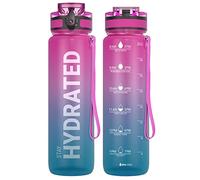 Sahara Sailor Bouteille d'eau étanche de 1 L Tritan sans BPA avec marqueur de temps transparent, couvercle de verrouillage, brosse facile à nettoyer, durable pour la gym, l'école, la randonnée, le