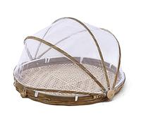 Sahgsa Housse de protection anti-mouches - Panier alimentaire rond tissé à la main avec couvercle en maille - Panier de cuisine en bambou - Panier de pique-nique - Panier à pain, fruits, légumes, 30